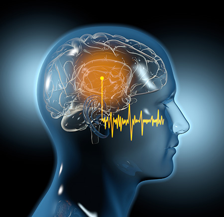 illustration showing sounds wave and active human brain